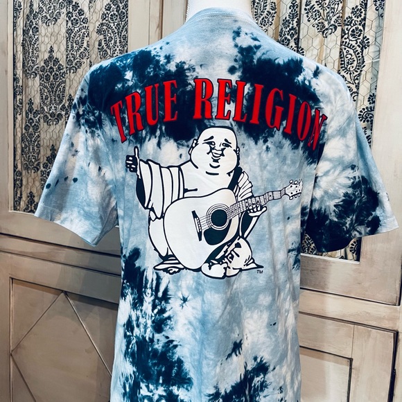 True Religion Graphic FELT BUDDHA LOGO TEE World Tour Royal Blue Tie Dye Small - Picture 2 of 6